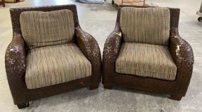 Pair of Spilt Oak Woven Patio Arm Chairs