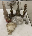 Assorted Group of Candle Holders and Decor