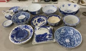 Large Group of Blue and White Pottery Pieces