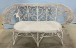 Vintage White Painted Wicker Settee