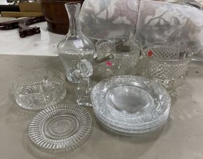 Pressed Glass Bowls, Vase, Divided Dish, Jar, Glass Plates