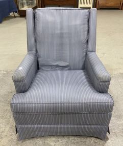 Blue Striped Upholstered Arm Chair