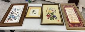 Two Needle Points Framed, Bird Print, and Faith Artwork Print