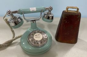Vintage Roll Dial Phone and Vintage Bull Bell