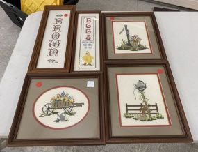 Five Small Needle Point Framed Artwork