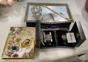 Group of Costume Jewelry and jewelry Box