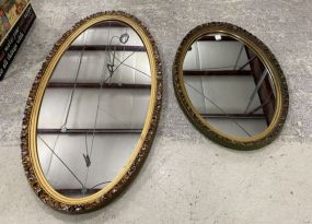 Two Gold Gilt Style Oval Mirrors