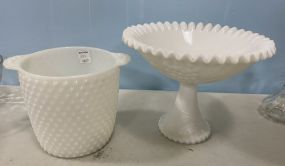 Milk Glass Compote and Milk Glass Hobnail Bucket