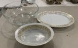Noritake Platter, Oval Dish, and Clear Glass Salad Bowl