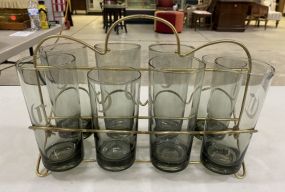 Eight Vintage Monogrammed Glasses in Stand