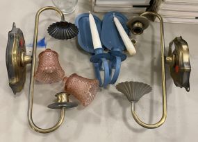 Brass Wall Sconces and Pair of Metal Candle Sconces