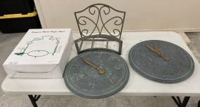 Two Metal Battery Table & Wall Clock, Metal Rack, and Vineyard Metal Buffet Rack