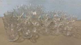 Group of 17 Etched Glass Stemware