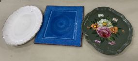 Two Plastic Serving Trays, and Vintage Tin Floral Tray
