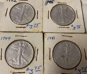 4 1940's Walking Liberty Half Dollars