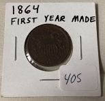 1864 First Year Made Two Cent Piece