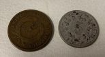 1867 5 Cent Piece and 1865 2 Cent Piece