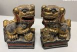 Vintage Wood Carved Foo Dogs