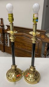 Pair of Black and Brass Candle Stick Lamps