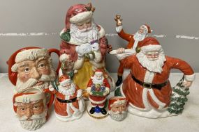 Group of Christmas Santa Claus Pottery Pieces