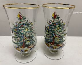 Pair of Christmas Tree Glass Vases