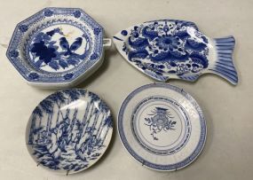 Four Chinese Blue & White Plates
