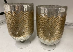 Two Large Glass Candle Holders