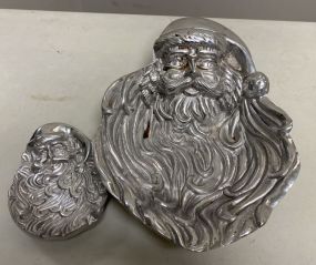 Two Christmas Santa Claus Metal Trays
