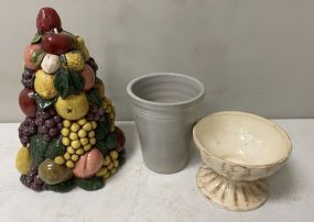 Ceramic Fruit Tree and Ceramic Vase, Compote