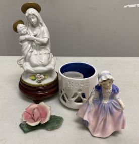 Royal Doulton Figurine, Capodimonte Figurine, Candle Holder, and Rose
