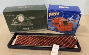 Howard Miller Clock, Rover Toy, and Men's New Tie