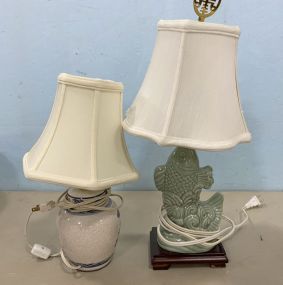 Small Ceramic Vase Lamp and Pottery Fish Lamp