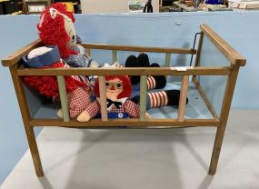 Vintage Doll Bed with Raggedy Anne Dolls