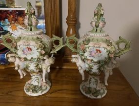 Pair of Dresden Porcelain Urns