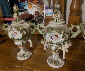 Pair of Dresden Porcelain Urns
