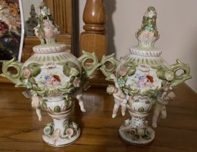Pair of Dresden Porcelain Urns