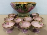 Limoge France Hand Painted Punch Bowl and Cups