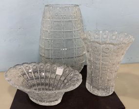 Two Cut Glass Vases and Cut Glass Bowl