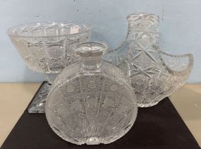 Cut Glass Compote, Cut Glass Basket, and Cut Glass Decanter