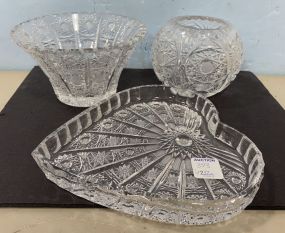 Cut Glass Bowl, Cut Glass Vase, and Cut Glass Heart Dish