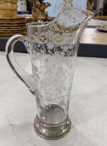 Rose Point Glass Pitcher Sterling Base