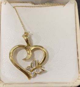 10 Kt. Gold Heart Pendant with Small Diamonds
