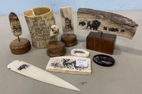 Decorative Native American Etchings and Ship Etchings