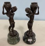 Pair of Bronze Like Cherub Candle Holders