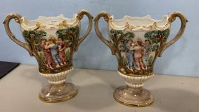 Pair of Porcelain Capodimonte Hand Painted Vases