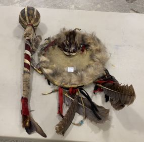 Native American Ceremonial Wand and Hid Fur Dream Catcher