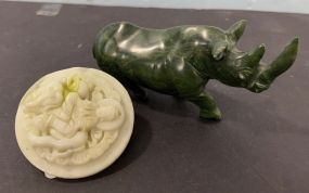 Jade Style Rhino and Jade  Style Medallion