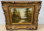 Signed Landscape Painting Gold Framed