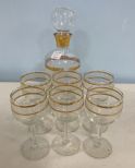 Gold Trim Glass Decanter Set