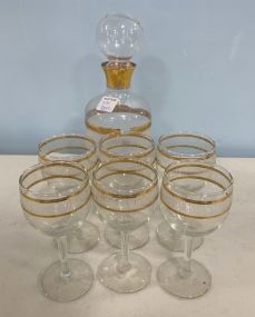 Gold Trim Glass Decanter Set